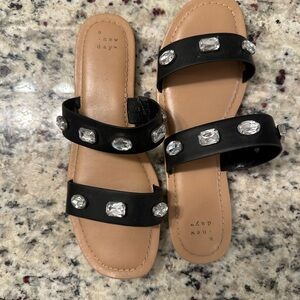 A New Day Black Sandals with Crystal Accents